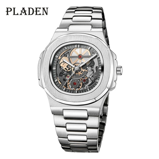 PLADEN New Mechanical Watch For Men Luxury Stianless Steel Male Watches Brand Business Dive Hollow Automatic Clock Dropshipping