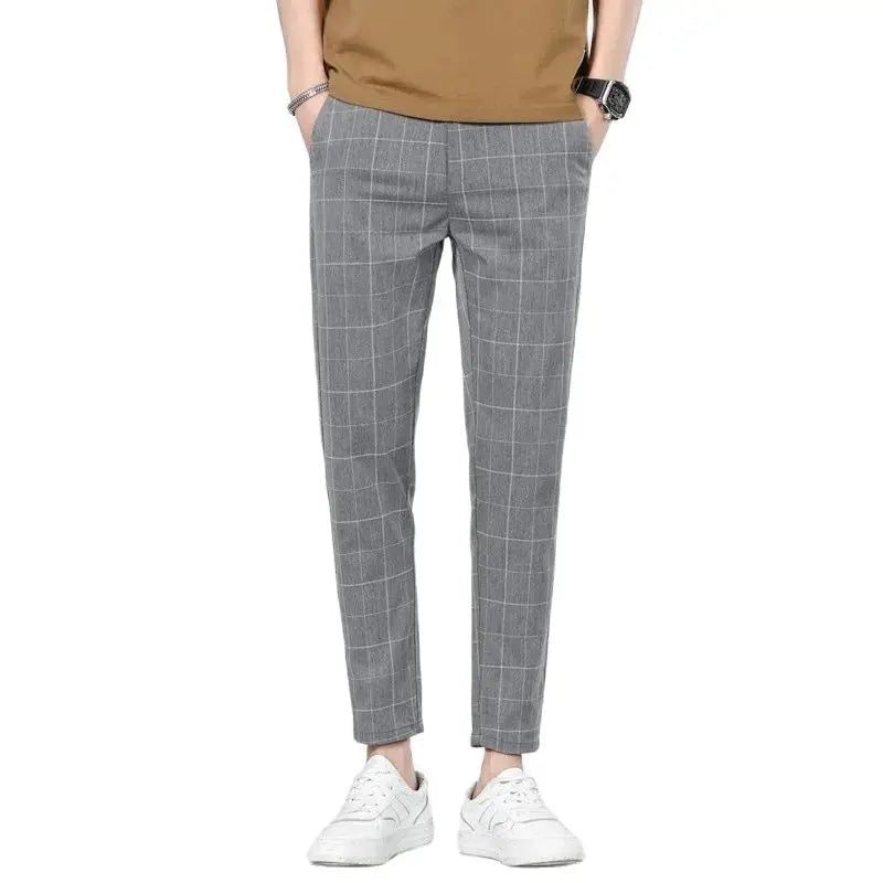 New Checkered Fashion Europe and the United States Style Men's Pants Business Casual Travel Slim Pants Comfortable and Versatile