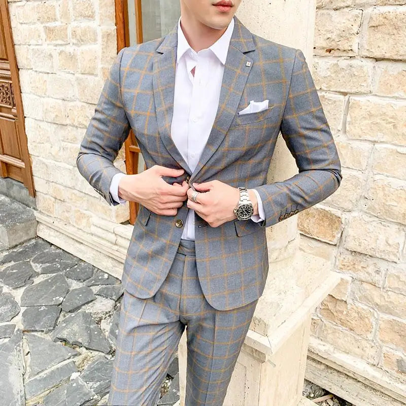 High Quality 2023 Men's (suit + Trousers) Boutique Fashion Business Suit Slim Handsome Trend Banquet Two-piece Set Four Seasons