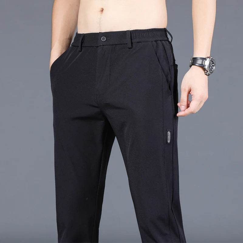 2024 Summer New Thin Ice Silk Stretch Men's Pants Casual Elastic Waist Smooth Trouser Pants Male Brand Clothing 5 Colour