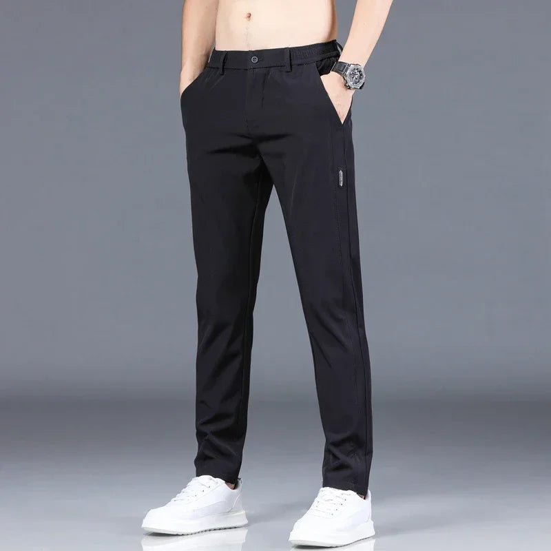 2024 Summer New Thin Ice Silk Stretch Men's Pants Casual Elastic Waist Smooth Trouser Pants Male Brand Clothing 5 Colour