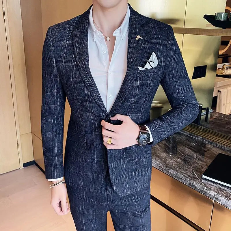 High Quality 2023 Men's (suit + Trousers) Boutique Fashion Business Suit Slim Handsome Trend Banquet Two-piece Set Four Seasons