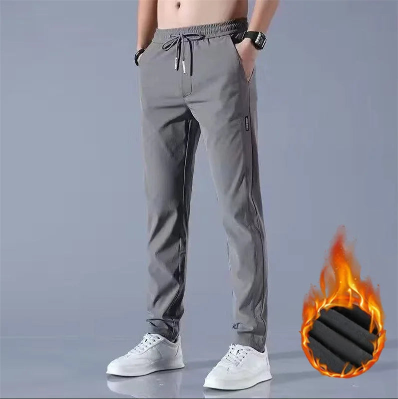 Men's spring and autumn pants 2024 new fleece thickened non-ironing high elastic solid color business straight underpants