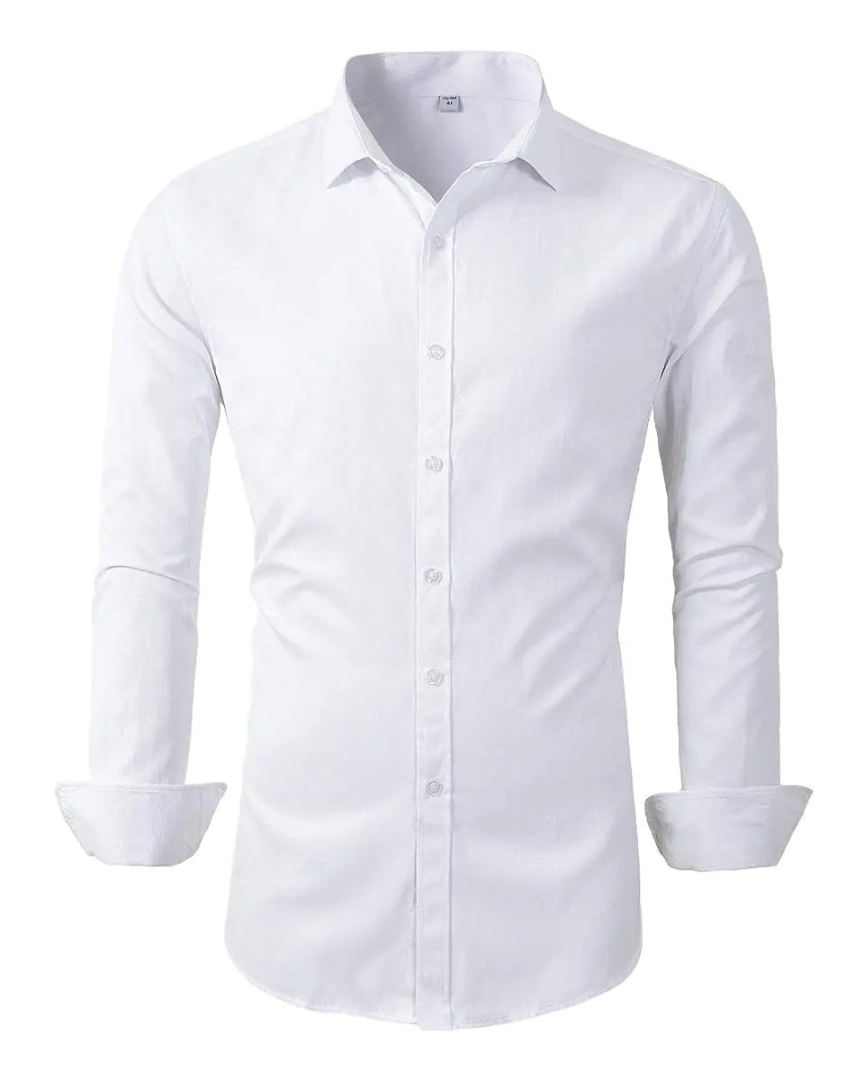 Beninos Men's Dress Shirts Slim Fit Solid Long Sleeve Casual Button Down Shirts White Small