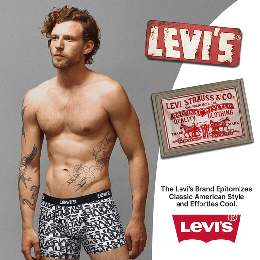 Levi's Mens Boxer Briefs Breathable Stretch Underwear 4 Pack Scribble Logo, Caviar, B25heathergrey, Caviar X-Large