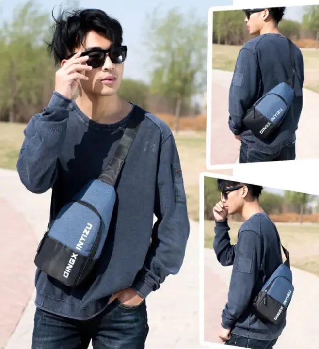 Contrast Stitching Mens Casual Sports Waterproof Chest Bag- Deep Blue