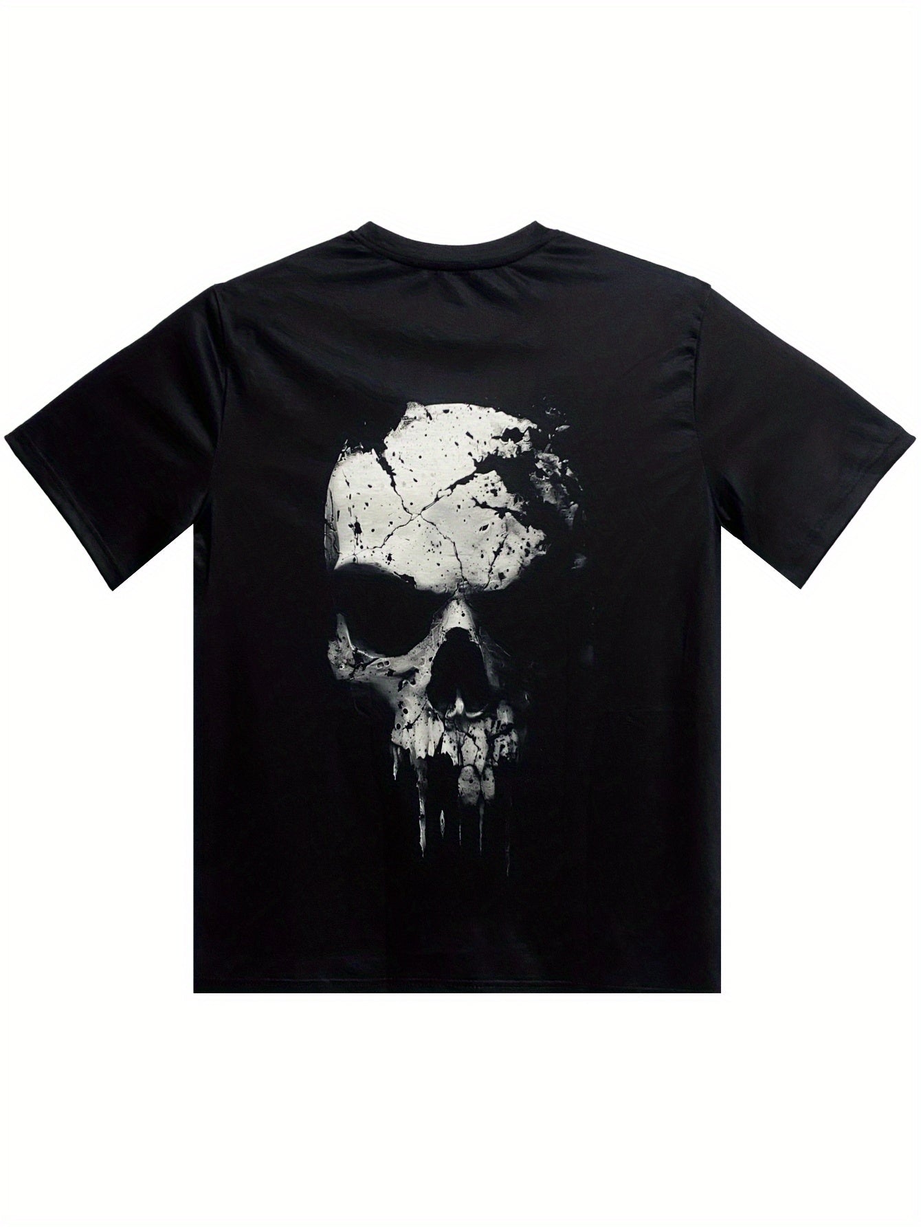 A Novel And Cool Top For Men To Wear Outdoors In Summer, Featuring A 3D Digital Shattered Skull Pattern And A Round Neck Short Sleeved T-shirt