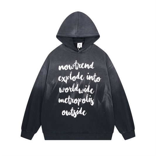 Inkjet Gradient Letters Printed Fleece Hoodie