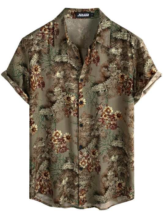 Mens Hawaiian Shirt Short Sleeve Button Down Tropical Shirts Casual Floral Summer Beach Shirt 3X-Large Gray