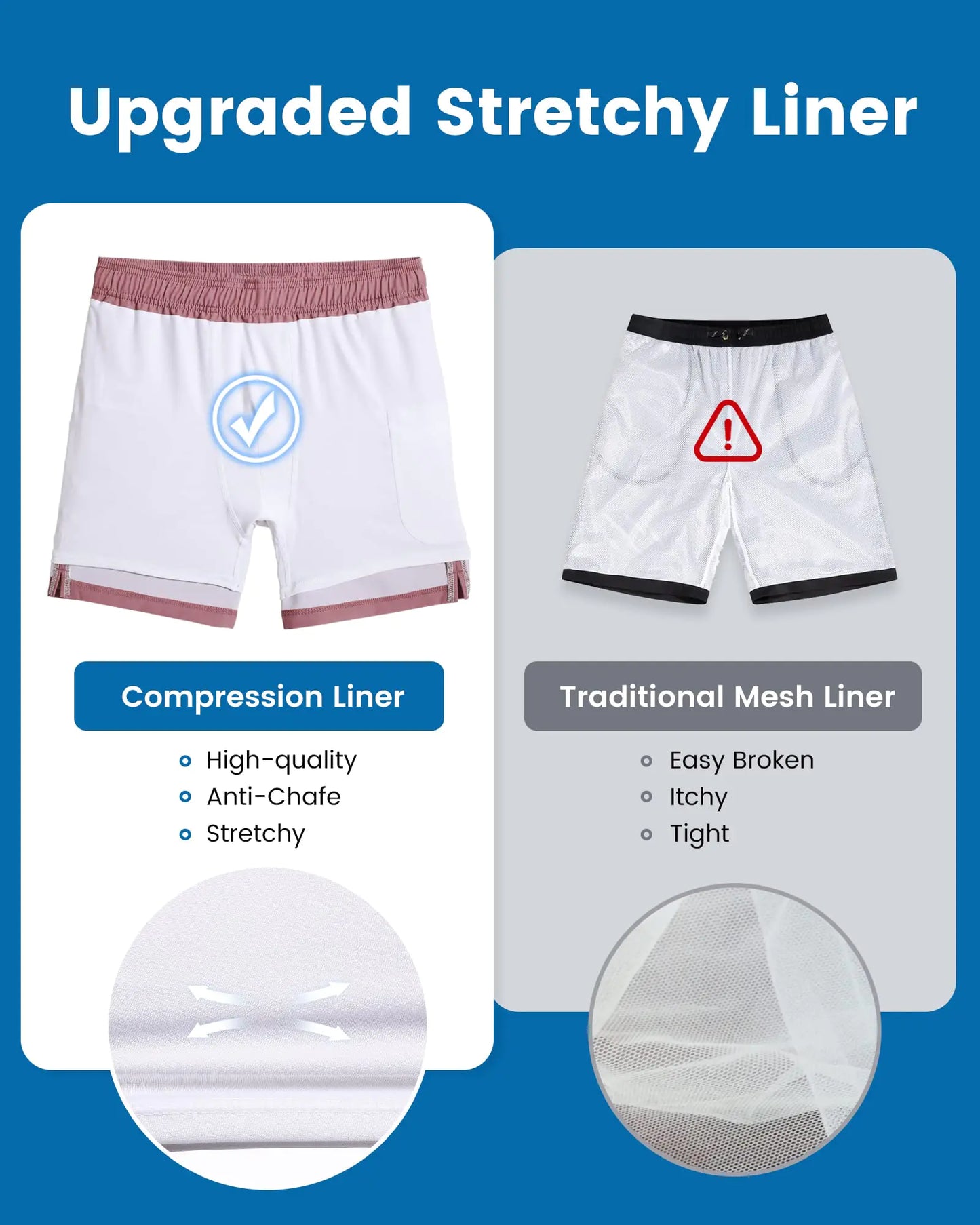 maamgic 2 in 1 Mens Swim Trunks 7 Inch Swim Shorts Swim Suits Board Shorts Large White-dust Pink