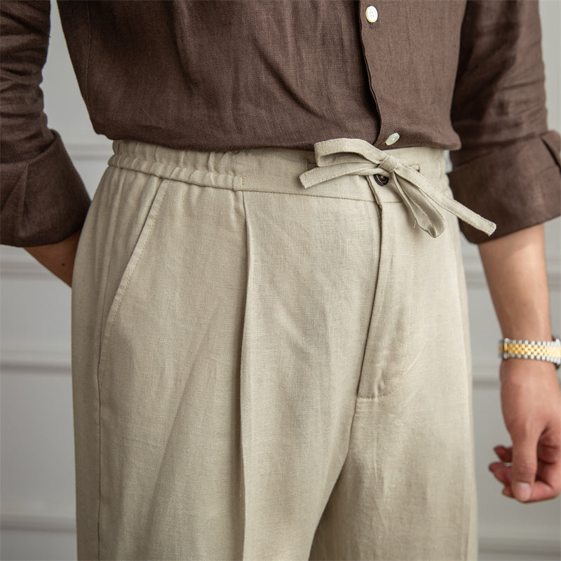 Casual Thin Tethered Linen Pant For Commuting Lightweight