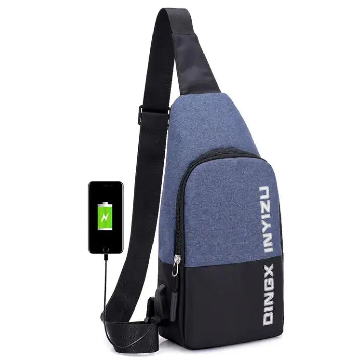 Contrast Stitching Mens Casual Sports Waterproof Chest Bag- Deep Blue