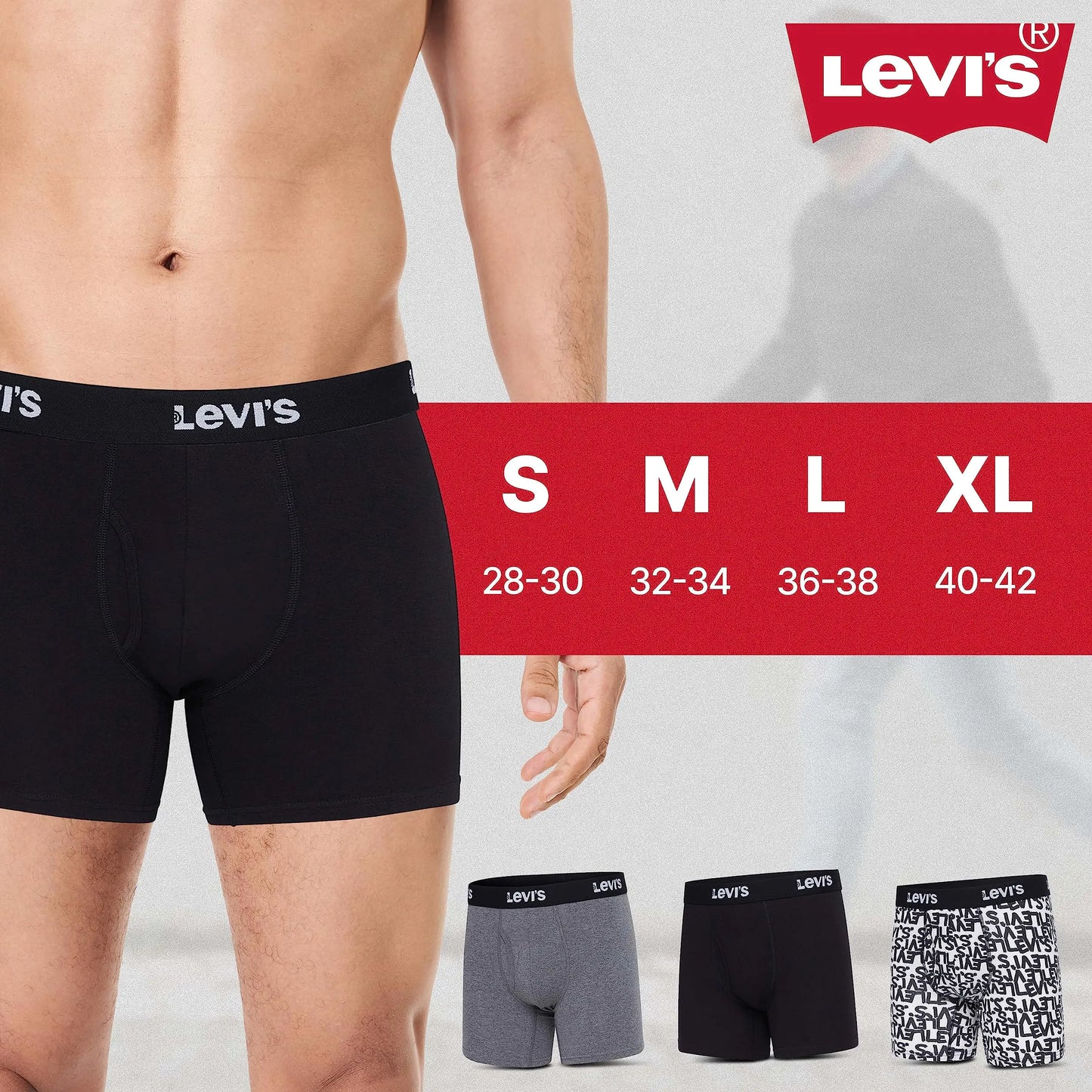 Levi's Mens Boxer Briefs Breathable Stretch Underwear 4 Pack Scribble Logo, Caviar, B25heathergrey, Caviar X-Large