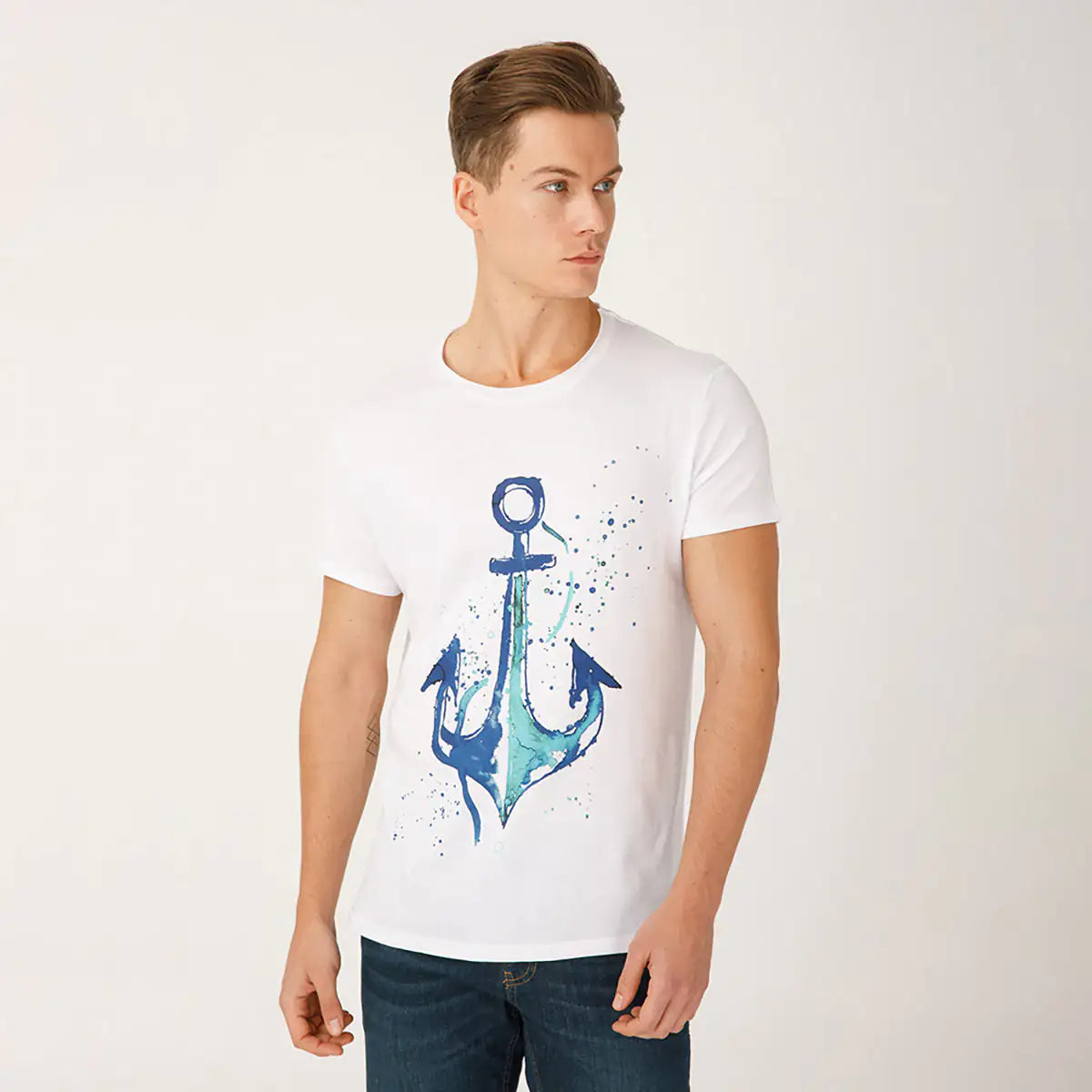 Anemoss Anchor Crew Neck Mens T Shirt