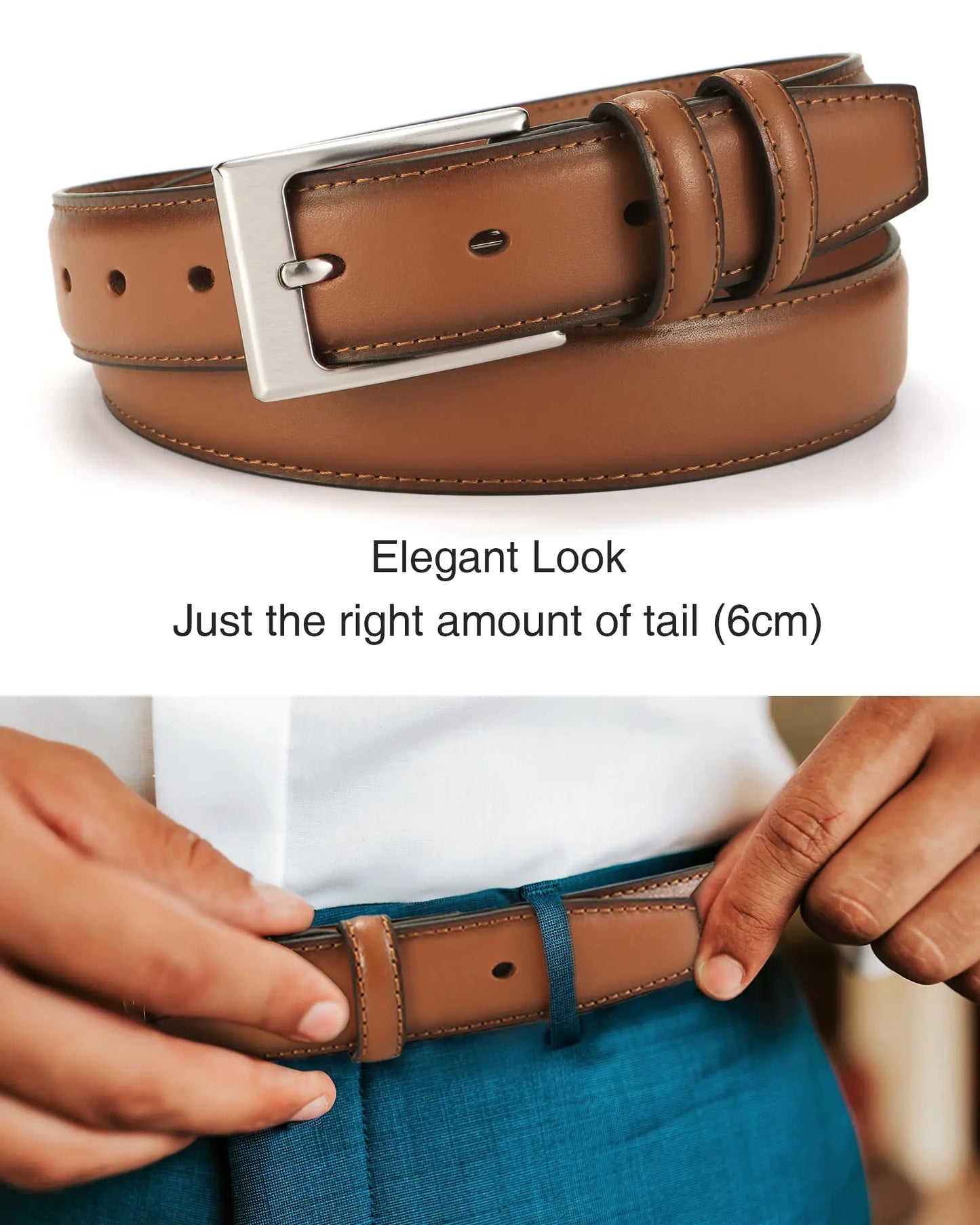 CHAOREN Mens Belts Leather - Belts for Men 1 1/8" Mens Dress Belt - Perfect Companion to Mens Shoes Tan (Fits Waist 50"-51")